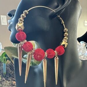 Elegant Red and Gold Hoop Earrings 0516